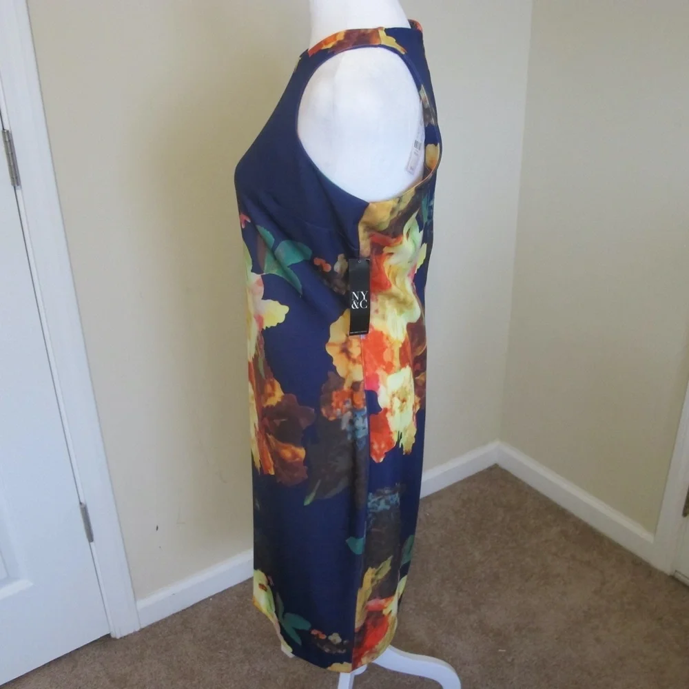 NWT New York & Company Women's Blue Floral Stretch Fit Sleeveless Dress Size M - Picture 6 of 7